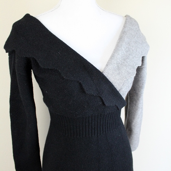 VENUS Scalloped Sweater Dress NWOT Black Grey - Picture 2 of 8
